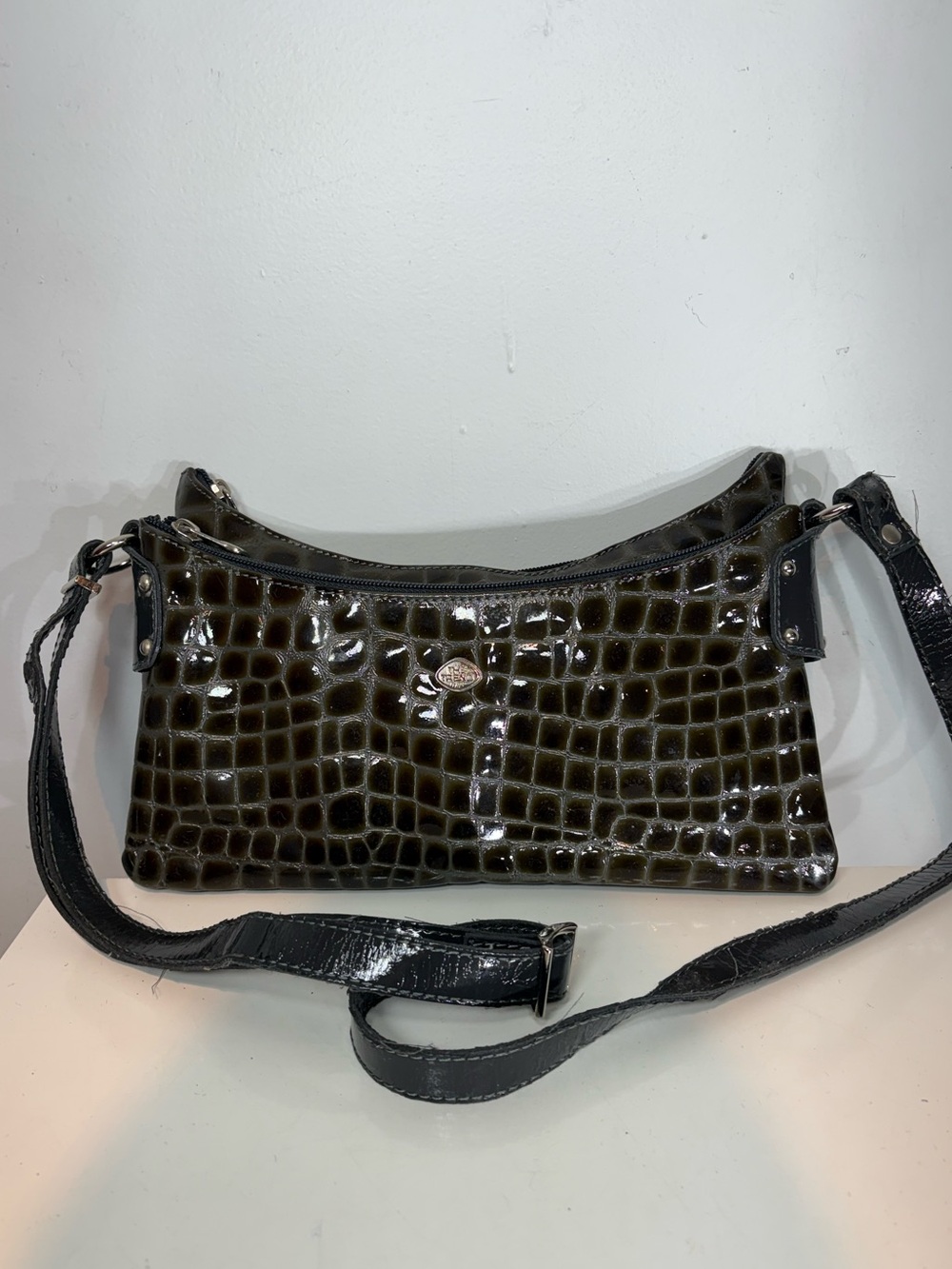 Vintage The Trend Croc Embossed Leather Shoulder Bag Made in Italy